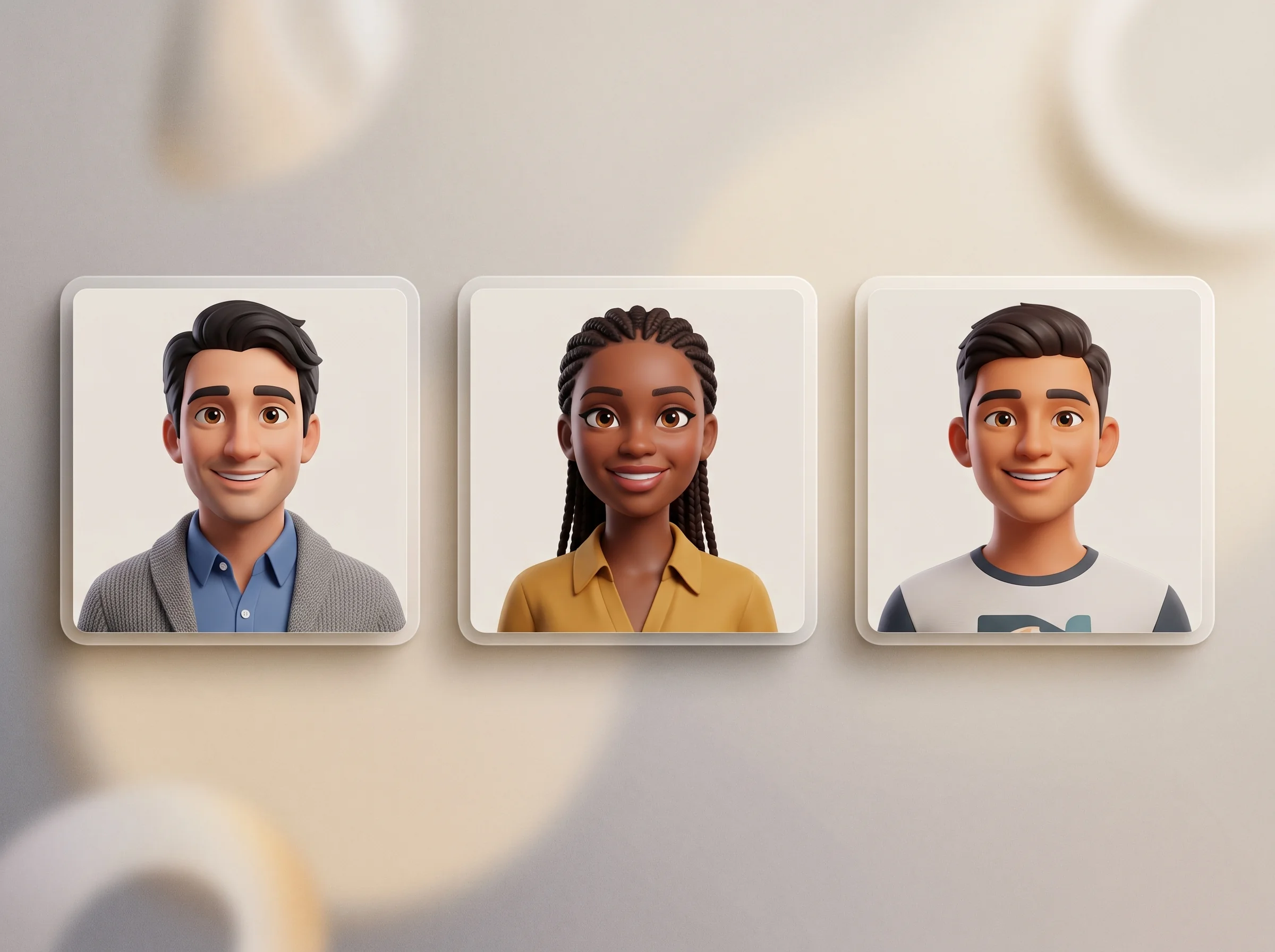 Diverse Western-style 3D cartoon profile avatars displayed as a cohesive collection