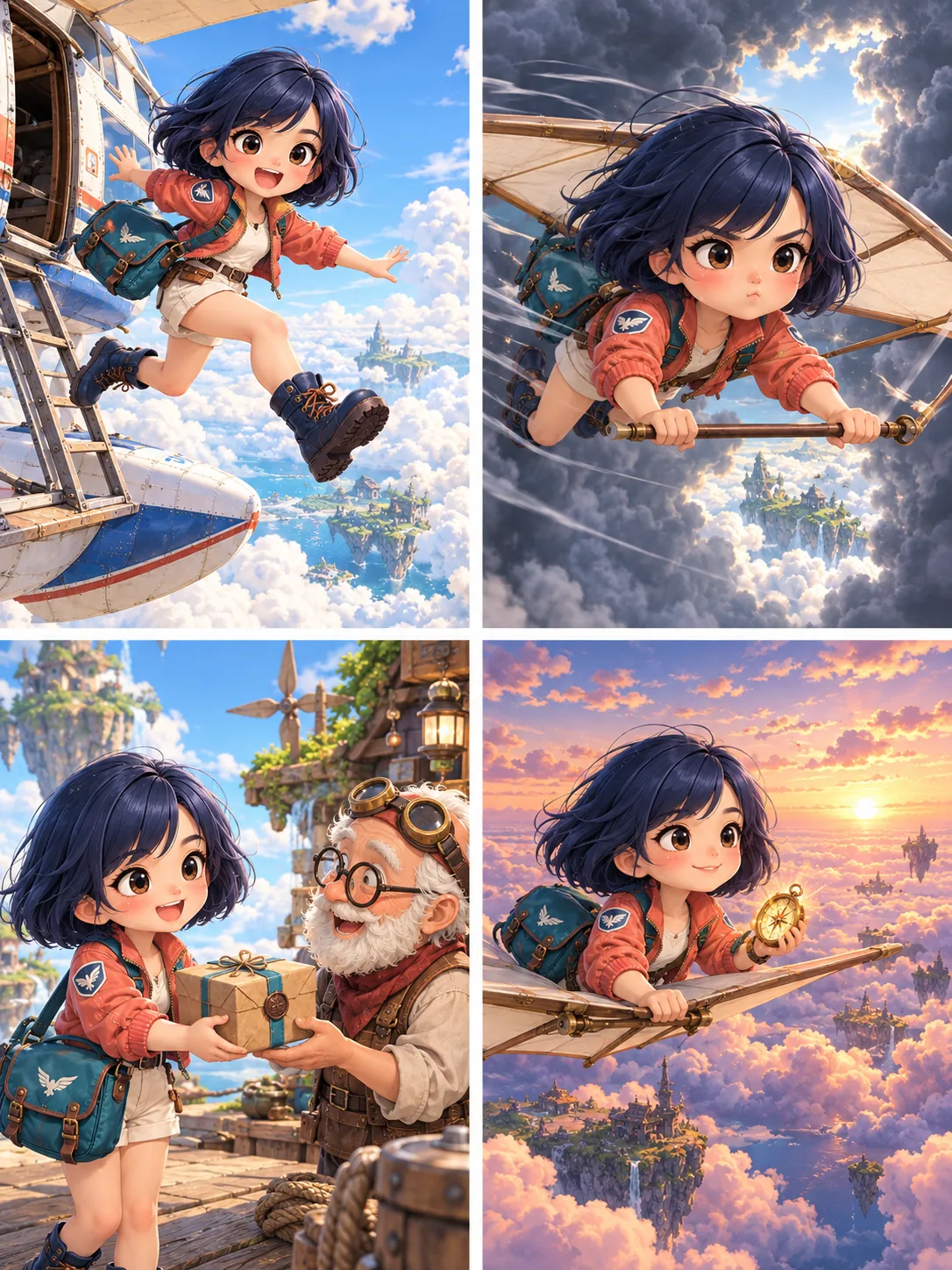 Vierfeldiges Storyboard im Chibi-Stil