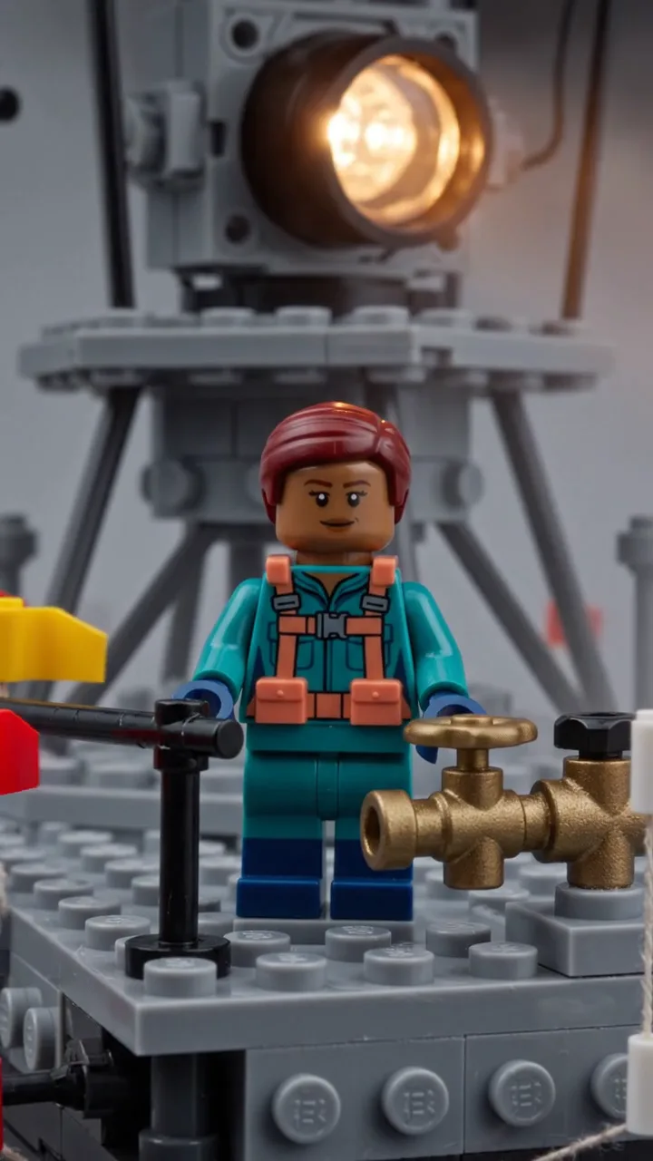Mara Quill turning a beacon valve on a foggy harbor platform