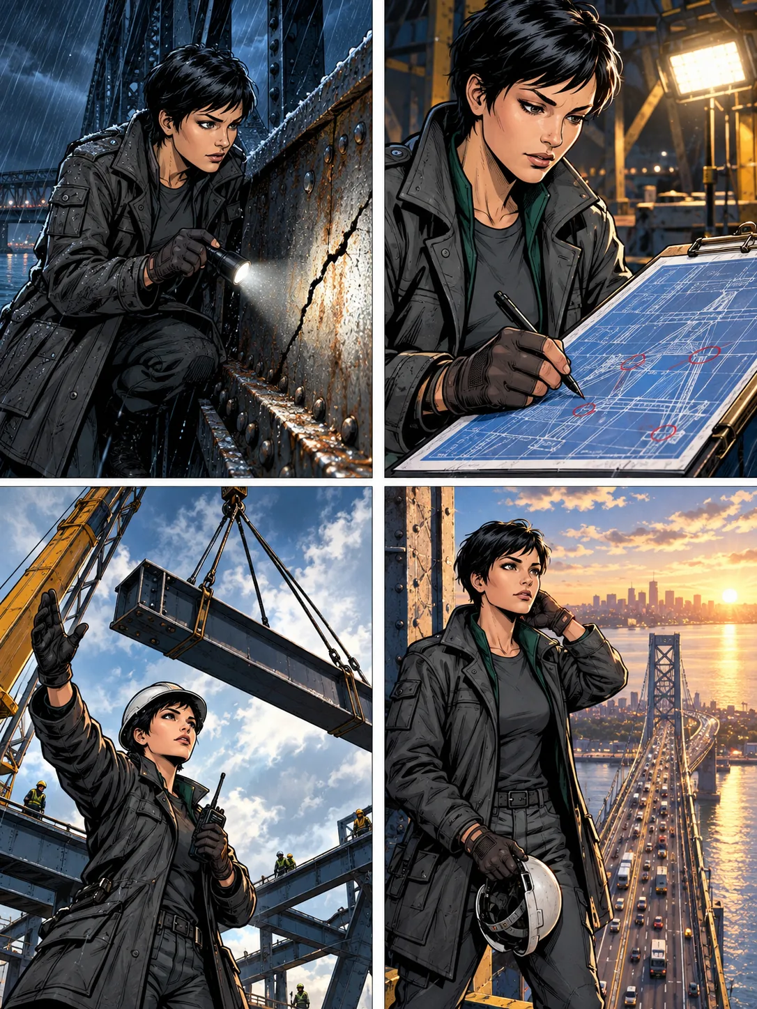 Vierfeldiges Storyboard im Marvel-Stil
