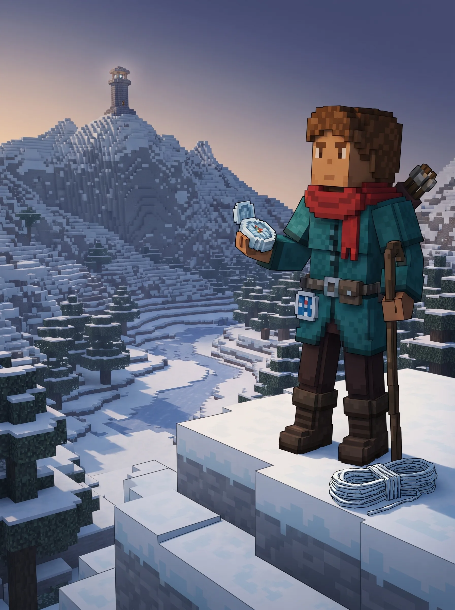 Rowan and the Ice Compass Minecraft-style storybook cover