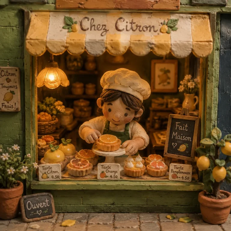 Claymation-style cartoon with matte clay texture and handmade puppet character